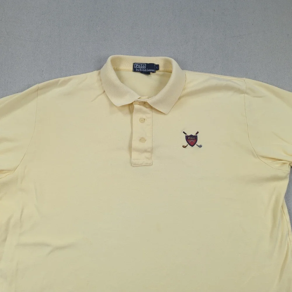 Vintage Polo Ralph Lauren Shirt Mens Large Yellow Golf Crest Made in USA